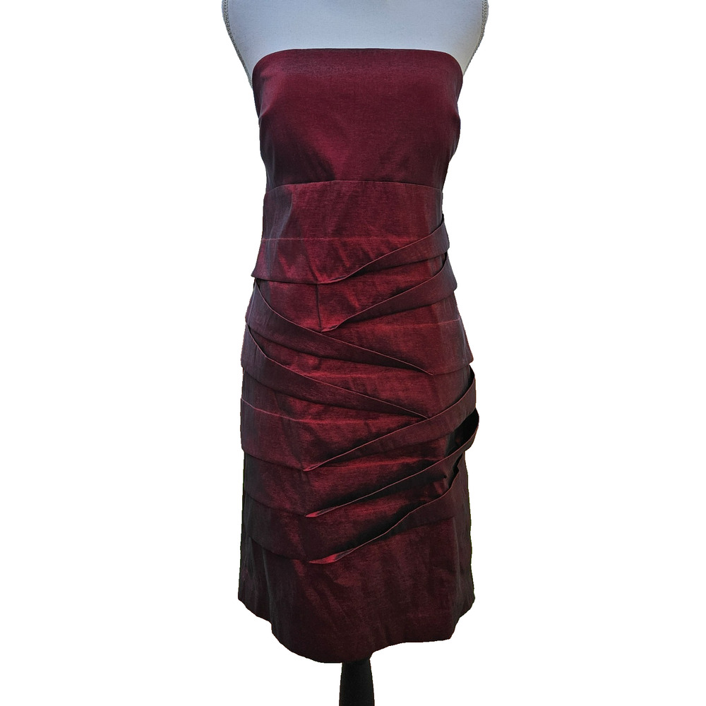 Simply Liliana Women Strapless Evening Dress Size 16 Burgundy Pleated Sheath NWT
